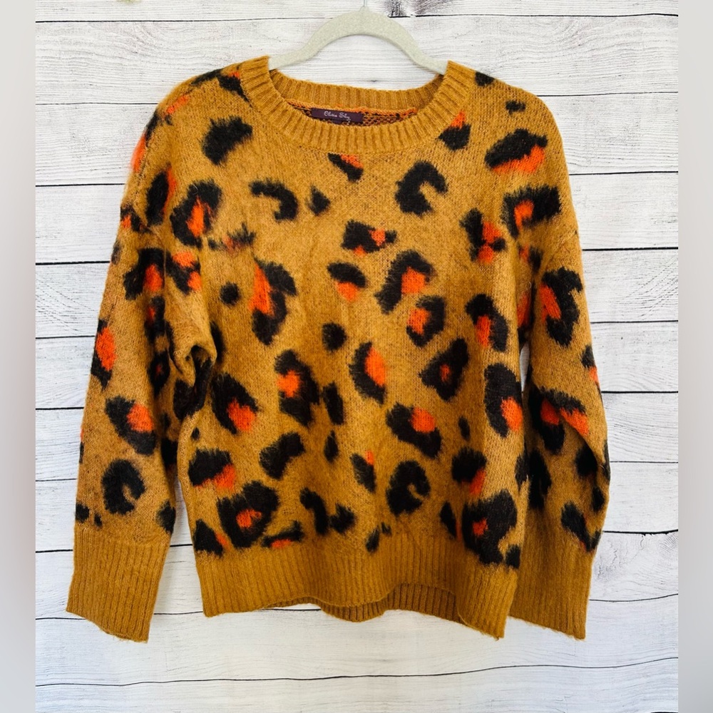 Olivia Sky Women’s Brown Animals Print Crew Neck Long Sleeve Sweater Size S